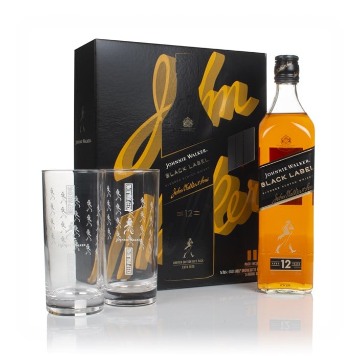 Johnnie Walker Black Label 12 Year Old with 2x Highball Glasses Whisky 70cl